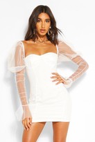 Thumbnail for your product : boohoo Mesh Cup Detail Puff Sleeve Mini Dress