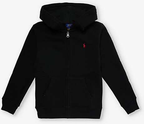 Polo Ralph Lauren Polo Black Boys' Logo-Embroidered Zip-Up Cotton-Blend Hoody 7 Years