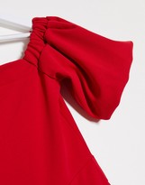 Thumbnail for your product : Outrageous Fortune off shoulder puff sleeve jumpsuit in red
