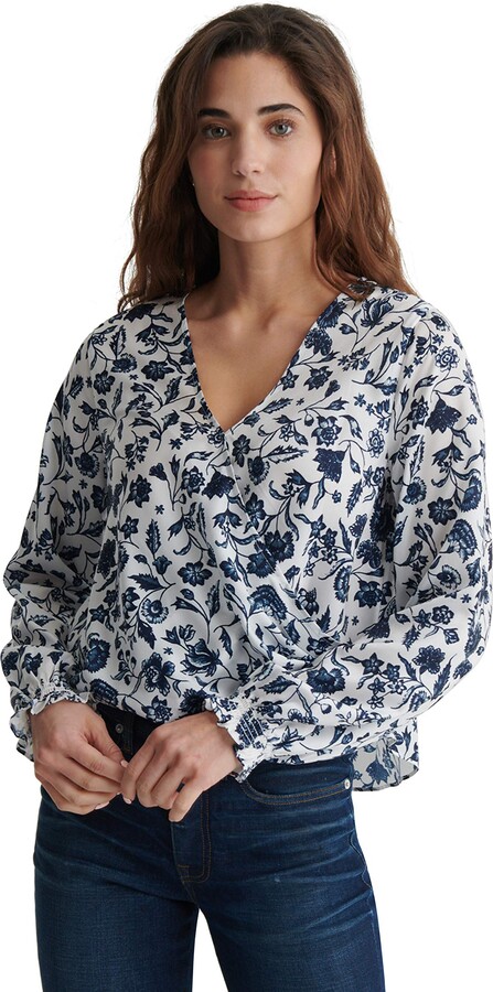 Women Ethnic Velvet Surplice Shirt Floral Top Pullover Blouse Long Sleeve 