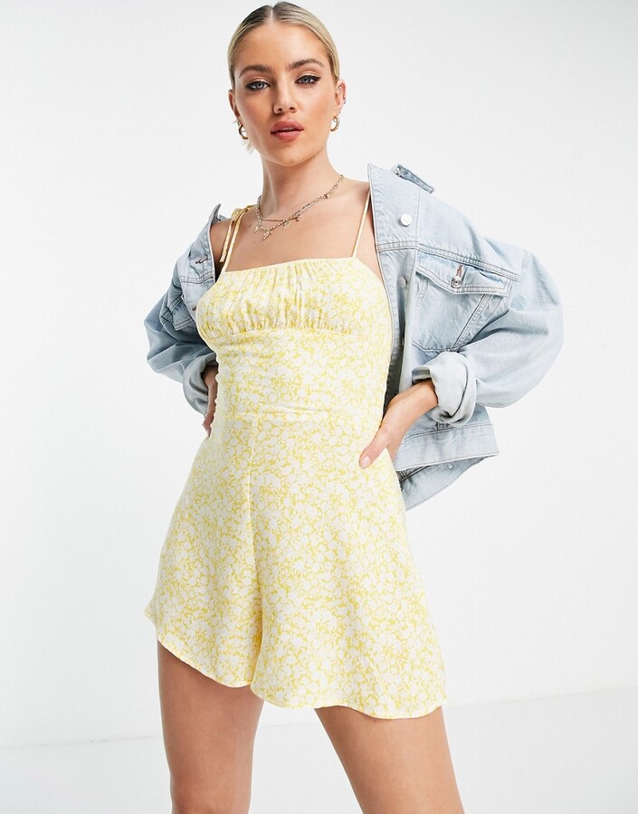 Bershka printed strappy romper in yellow - ShopStyle