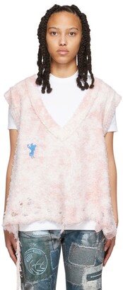 Doublet Pink & White Knit Bleached V-Neck Vest