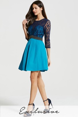 Little Mistress Navy and Turquoise Lace Mini Dress