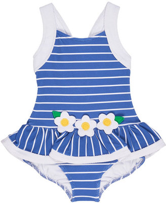 Florence Eiseman Striped Jacquard Skirted Swimsuit, Blue, Size 2-6X