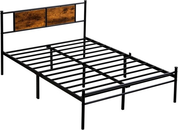 RacxilyKingMetalBedFrame,HeadboardwithWoodPanelDecoration,Black
