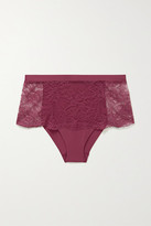 Thumbnail for your product : La Perla Bianca Lace And Stretch-jersey Briefs - Claret