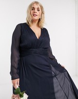Thumbnail for your product : ASOS DESIGN Curve Bridesmaid ruched waist maxi dress with long sleeves and pleat skirt