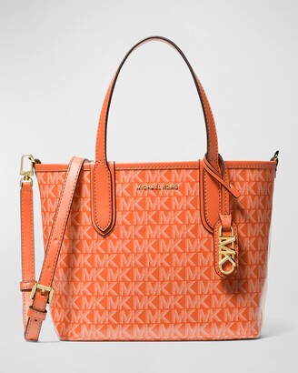 Michael Kors Orange Leather Suede Shoulder Tote Handbag Tan Straps Purse MK  Logo