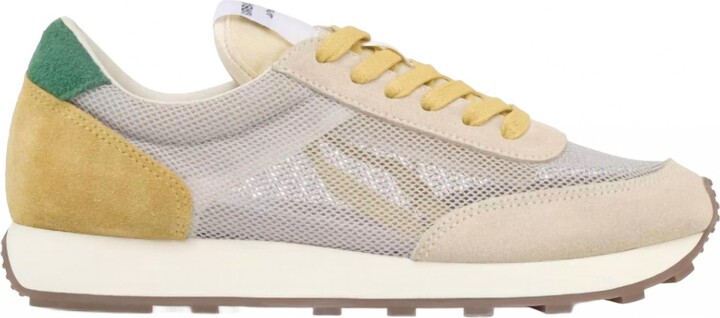 Urban Sport Women's Valencia Sneaker In Beige Yellow Mesh Suede