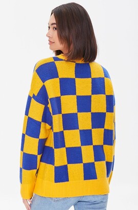 Forever 21 Women's Checkered Ribbed Sweater in Yellow/Blue Large