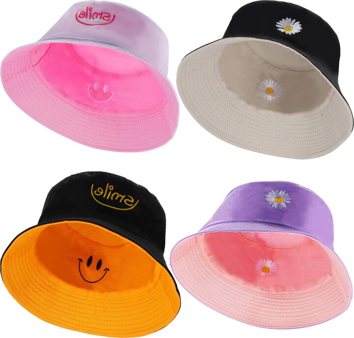 Syhood 4 Pieces Bucket Hat Fisherman Hat Flower Smile Bucket Hat Travel  Beach Sun Hat for Women Teens Boys Girls (Classic Style) - ShopStyle