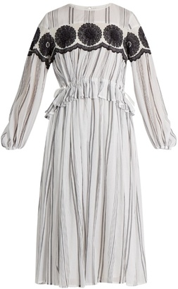 Muveil Floral-embroidered striped-cotton dress