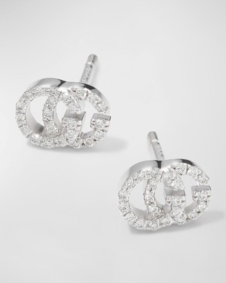Gucci Running G Pave Diamond Stud Earrings in 18K White Gold