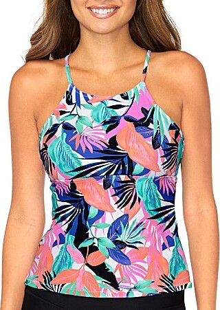 Raisins She's Like Summer St. Croix High Neck Macrame Back Tankini Swim Top