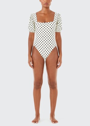 Square-Neck Puff-Sleeve One-Piece Swimsuit