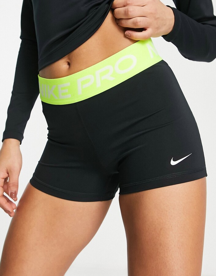 Nike Training Nike Pro Training 3 inch booty shorts in black and volt -  ShopStyle