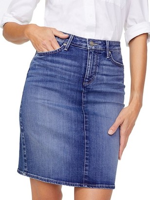 denim skirt just above the knee