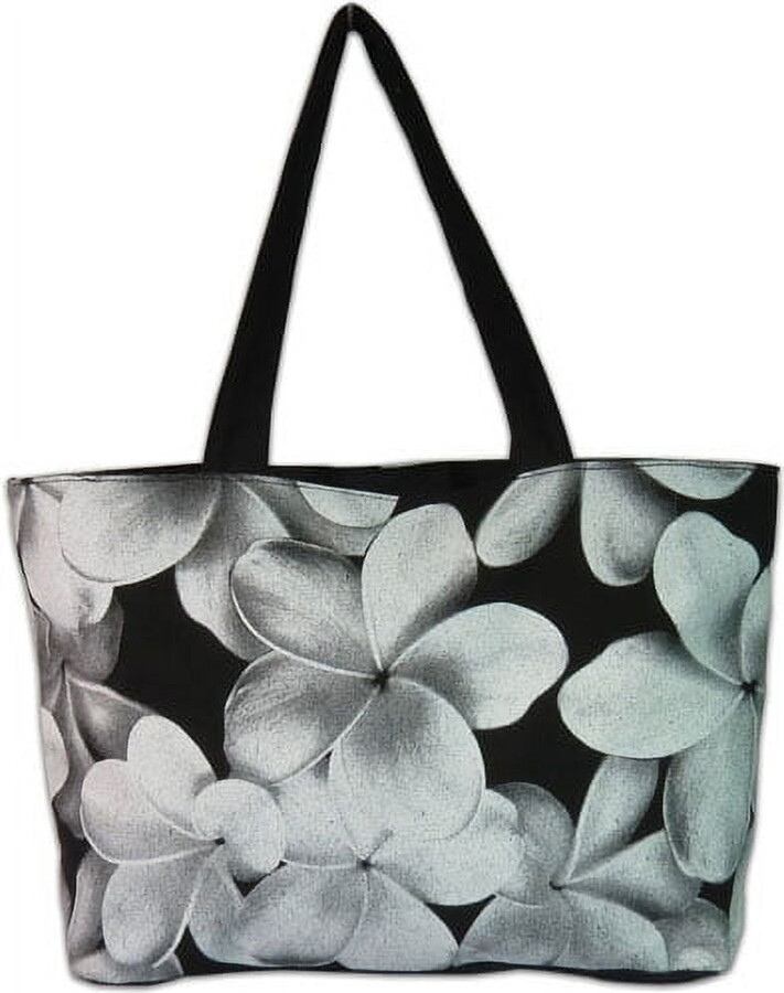 Hawaii Tote Bags Medium Tote Black White Plumeria Bag