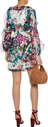 Zimmermann Allia Spliced Cutout Ruffled Floral-print Linen Mini Dress