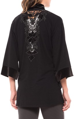 August Silk Lace-Back Cardigan Shirt - Velvet Trim, 3/4 Sleeve (For Women)