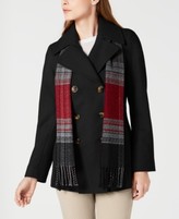 Thumbnail for your product : London Fog Double-Breasted Plaid-Scarf Peacoat