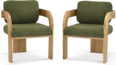 2-Pack Dining Chairs with Pillow Back, Beige Fabric, Natural Color Solid Wood Frame