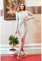 Thumbnail for your product : Sarvin Bianca Nude Plunge Front Knot Maxi Dress