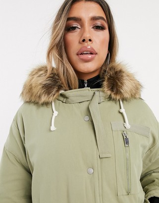 Sixth June oversized swing parka with faux fur hood