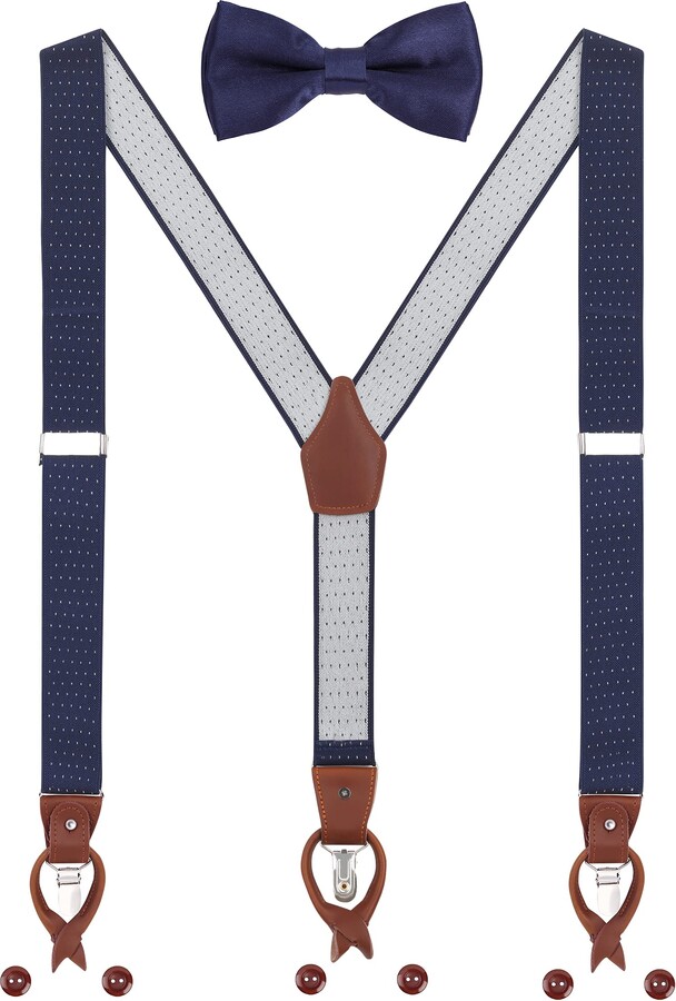 WANYING Men's Braces Bow Tie Set 2 Way to Wear 6 Leather Buttonhole 3