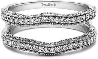 TwoBirch 0.74 Ct Twt Contour Ring Guard with Millgrained Edges and Filigree Cut Out Design set with Man Made Diamonds ,VS2-SI1 (3/4 CT) with 0.74 cts of Diamonds (,VS2-SI1) in 14k White Gold