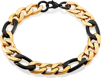 Crucible Jewelry Mens Black and Gold IP Two-Tone Stainless Steel Figaro Chain Bracelet (11.5 mm)