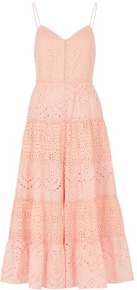 Alice + Olivia Shanti Pink Eyelet-embroidered Cotton Midi Dress