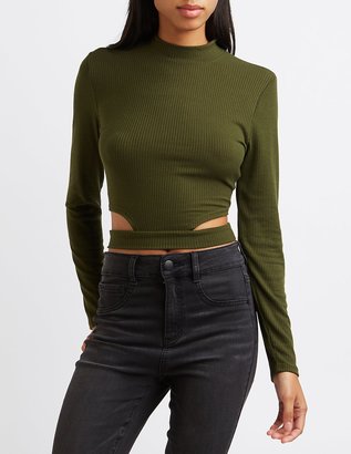 Charlotte Russe Ribbed Cut-Out Crop Top
