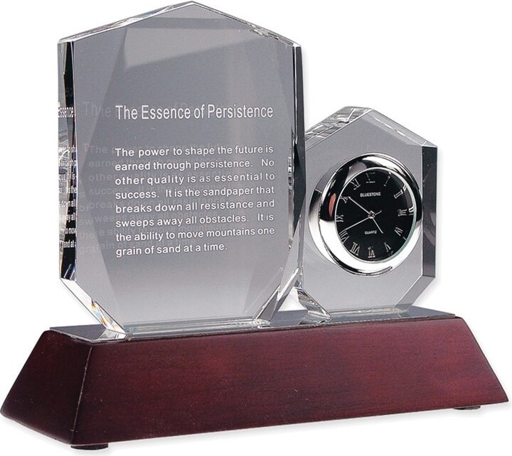 Curata Persistence Crystal Inspirational Desk Clock with Mahogany