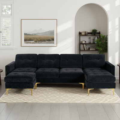 Modern Velvet L-Shaped Sectional Sofa with Storage Ottoman & Pockets, Oversized Deep Seat Design for Living Room, Apartment & Office