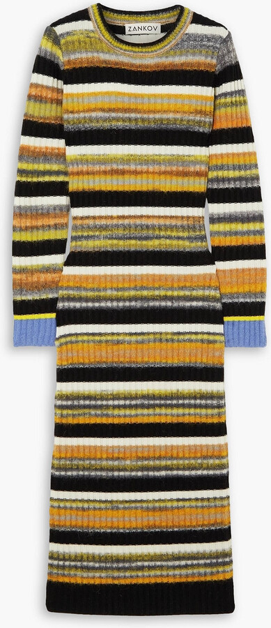 Zankov Camille striped brushed ribbed-knit midi dress - ShopStyle