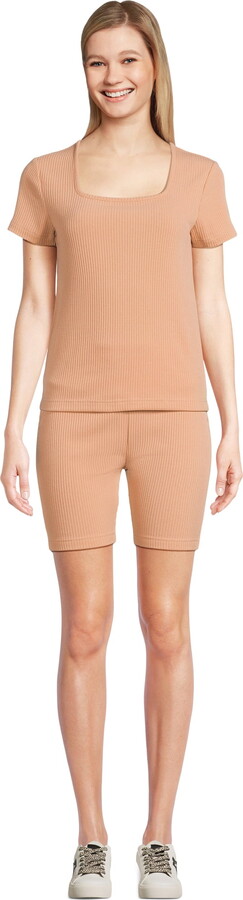 Lissome Women’s Square Neck Hacci Ribbed Tee & Bike Shorts Lounge Set, 2-Piece, Sizes S-4X