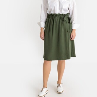 Castaluna Plus Size Wrapover Mid-Length Skirt with Tie-Waist