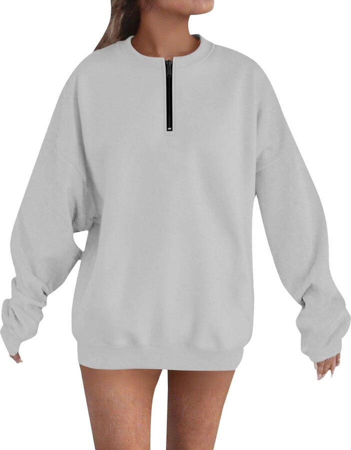 HGps8w Womens 1/4 Zip Oversized Sweatshirt Casual 2025 Fall Long Sleeve Loose Drop Shoulder Pullover Tunic Tops with Pockets