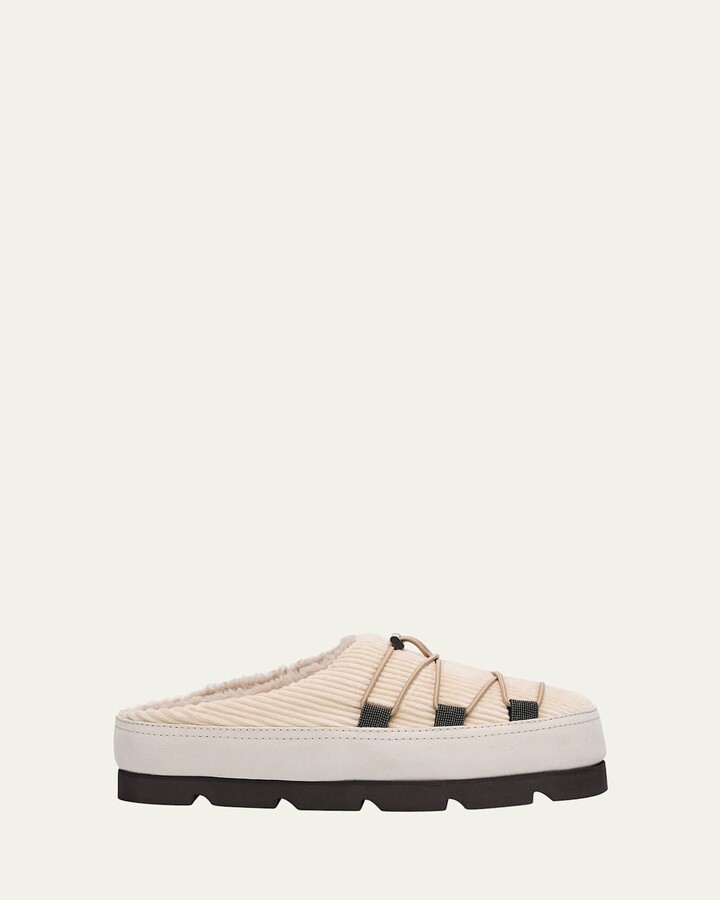 Brunello Cucinelli Suede Lace-Up Cozy Mule Slippers