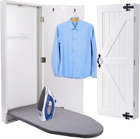 Ivation Wall-Mounted Ironing Board Cabinet with Farmhouse Door, Foldable Ironing Storage Station for Home, Apartment & Small Spaces, Easy-Release...
