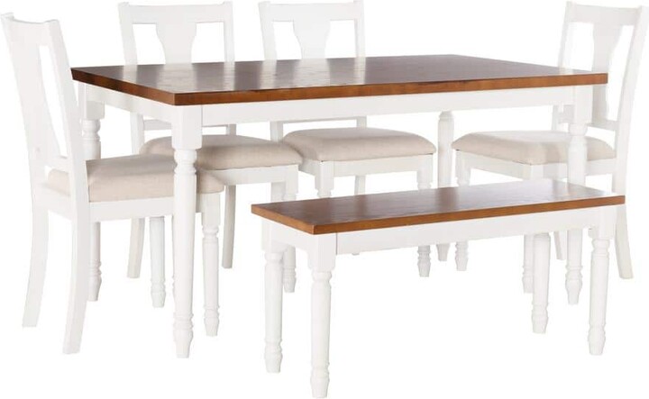 Powell Company Angie 6-Piece Rectangle Vanilla White and Honey Brown Wood Top Dining Room Set Seats 6