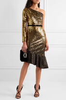 Thumbnail for your product : Marchesa Notte One-sleeve Velvet-trimmed Sequined Cady Dress