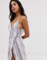 Thumbnail for your product : ASOS DESIGN Woven Stripe V Wrap Maxi Beach Dress