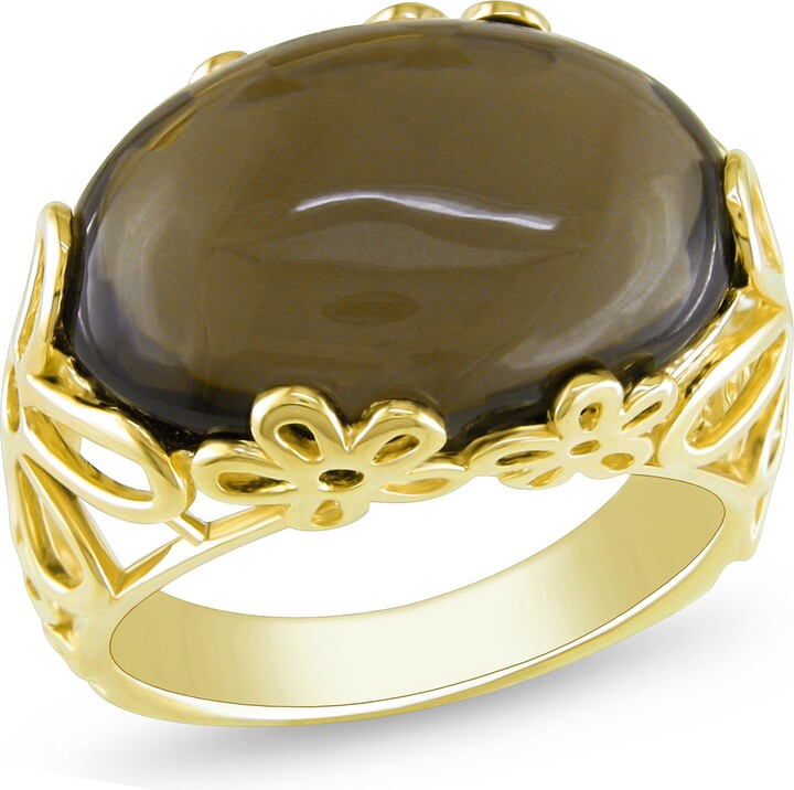 Mimi & Max 11ct TGW Oval Cut Smokey Quartz Filigree Ring Yellow Silver