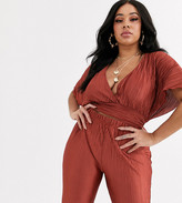 Thumbnail for your product : Koco & K Plus plisse flutter sleeve top in rust