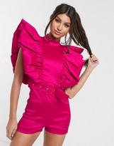 Thumbnail for your product : Rare London playsuit with belt and statement sleeve detail in pink
