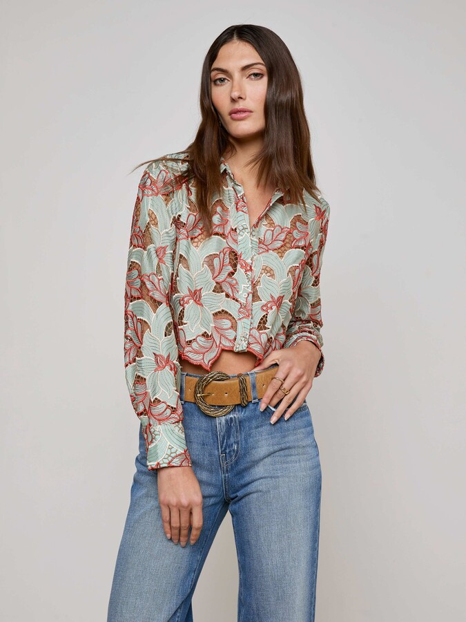 L'Agence Akemi Cropped Eyelet Blouse Top