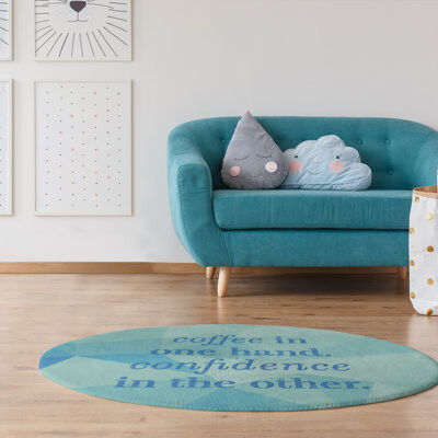 East Urban Home Faux Gemstone Coffee & Confidence Quote Poly Chenille Rug