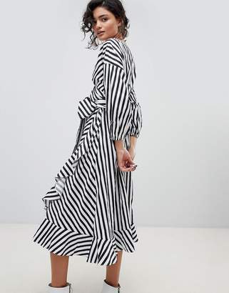 Gestuz Stripe Wrap Dress With Frill Detail